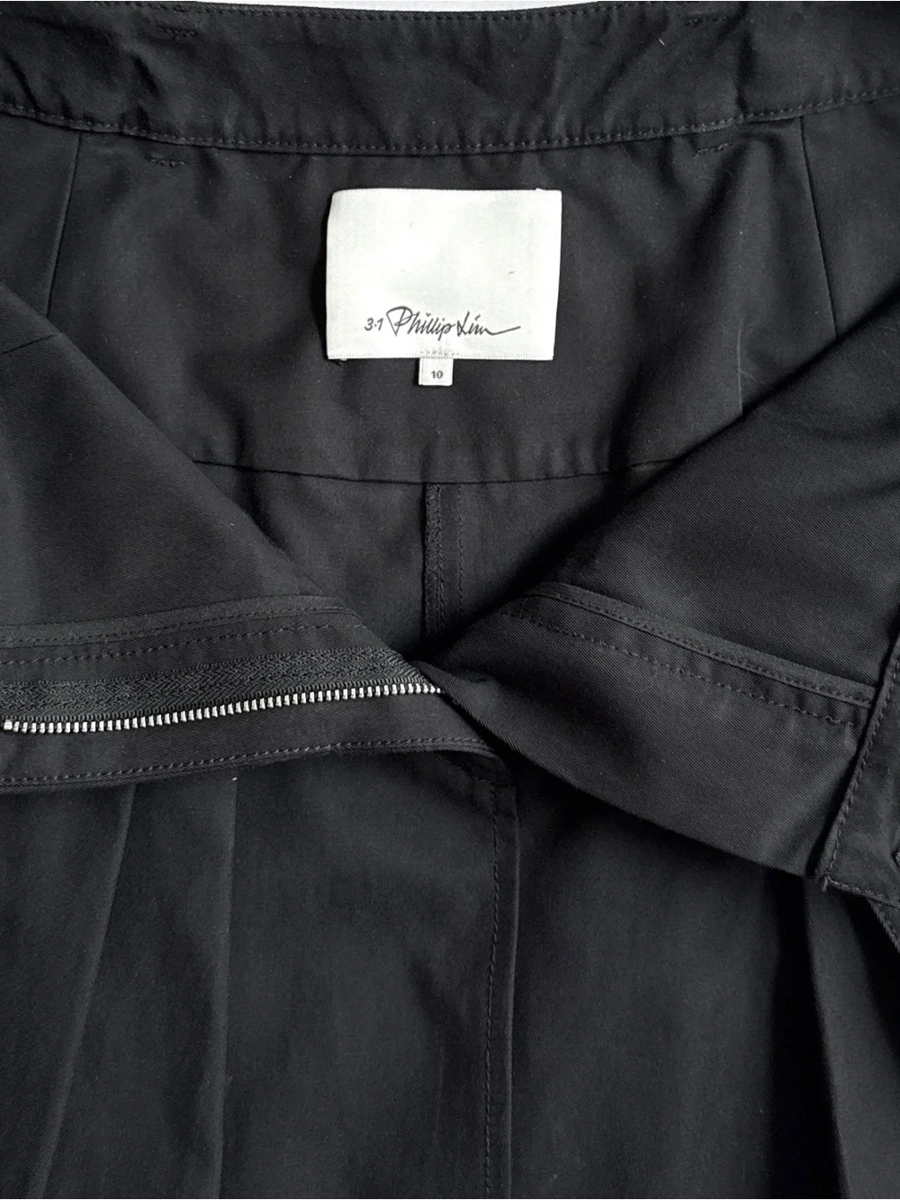 3.1 Phillip Lim Double Zip Utility Skirt Black Pleated Belted Mini Size 10
